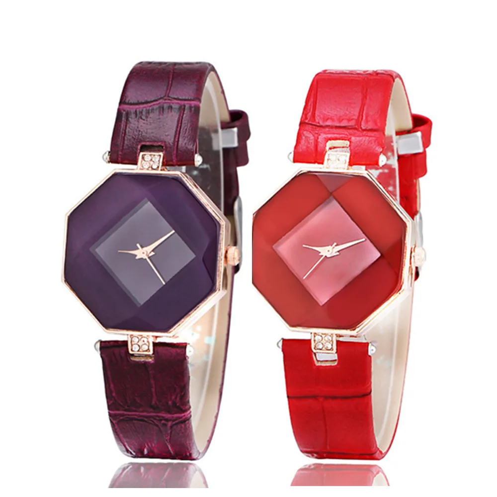 

Women's Dress Watch New Fashion Bracelet Creative Purple Leather Watchband Quartz Wristwatch Girls Lady Clock montre femme