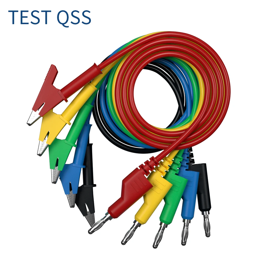QSS 5Pcs 4MM 바나나 플러그 악어 클립 멀티 미터 테스트 리드 Stackable 케이블 와이어 1M 전기 도구 액세서리 Q.70054-1