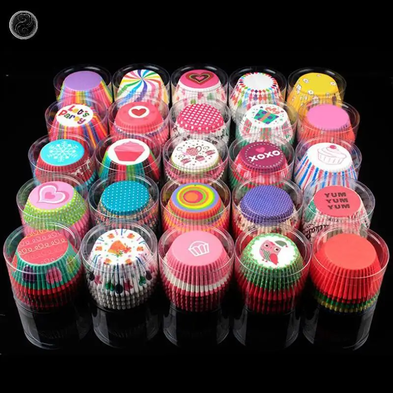 100Pcs Rainbow Cupcakes Paper Liners Muffin Cases Cupcake Topper Tray