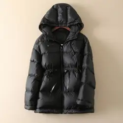 2022 Winter Women's New Glossy White Duck Down Coats Female Long Sleeve Solid Hooded Outwear Ladies Thick Warm Slim Jackets T763