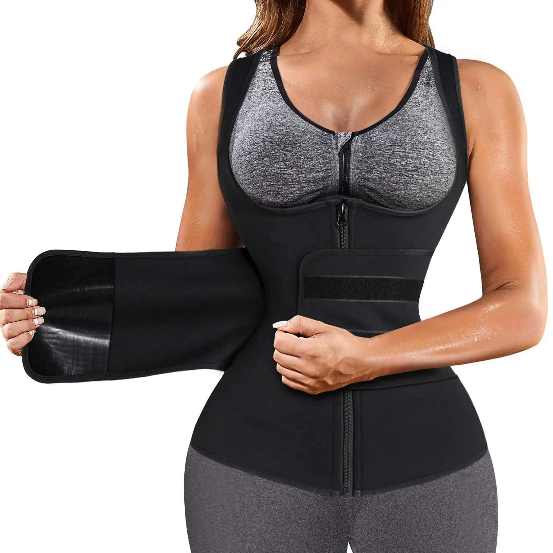 

Women Waist Trainer Vest Workout Slim Corset Neoprene Sauna Tank Top Zipper Weight Loss Body Shaper Waist Tummy Control
