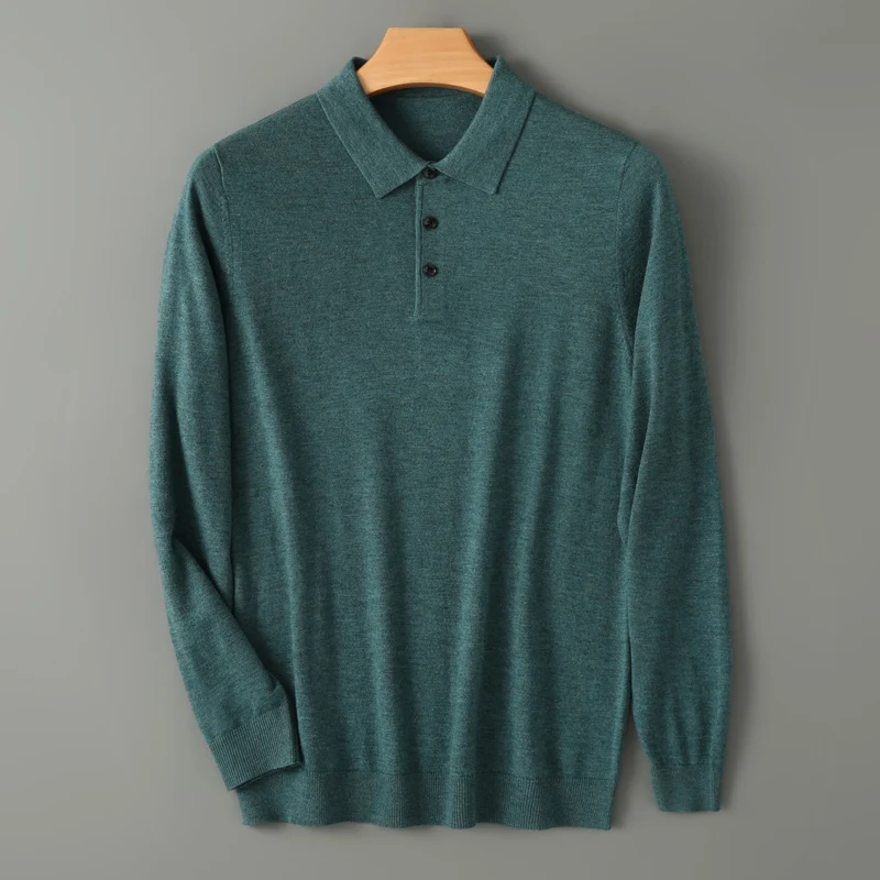 Men's Merino Wool Sweater Polo Collar Pullover Autumn Winter New Cashmere Knitwear Casual Loose Men's Shirts Tops Warm Soft 6