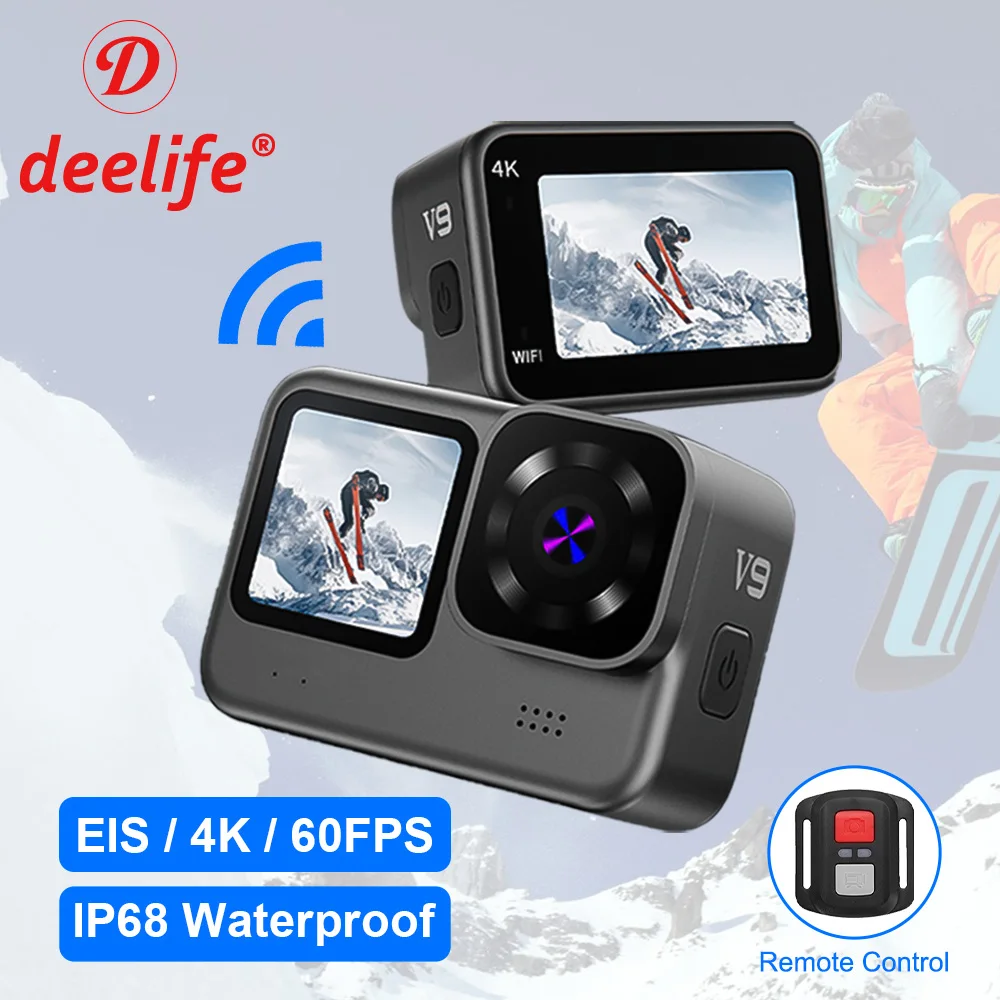 Deelife Action Cam 4K 60Fps Per Casco Moto Ciclismo Fotocamera Sportiva Impermeabile Wifi Con Stabilizzatore