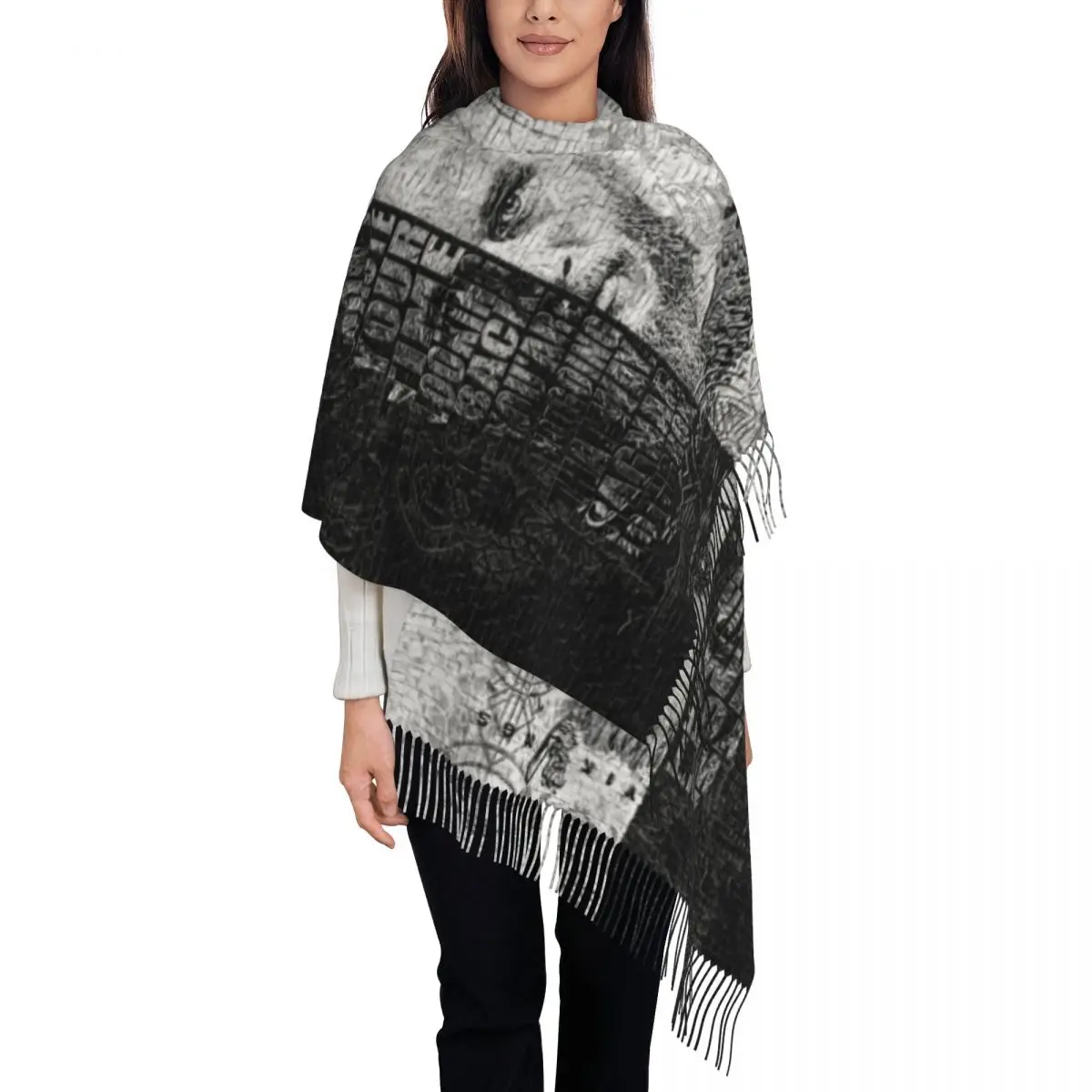 

Luxury Vikings Quotes By Ragnar Lothbrok Tassel Scarf Women Winter Warm Shawls Wraps Lady Norse Valhalla Warrior Scarves