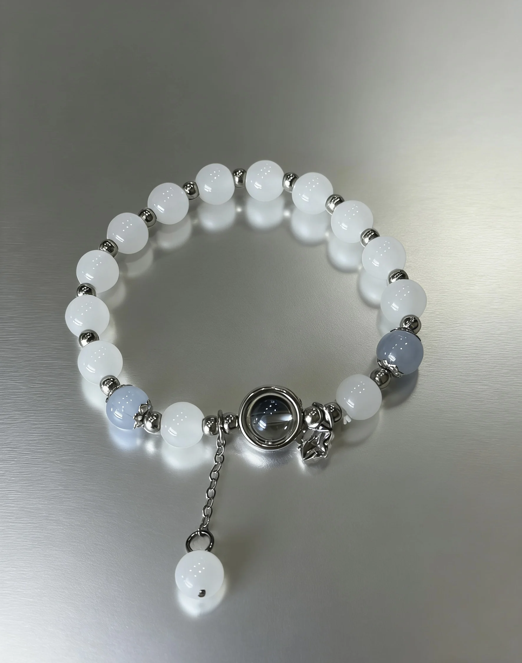 Moonstone Cat Eye Pendant Crystal Bead Bracelet For Women