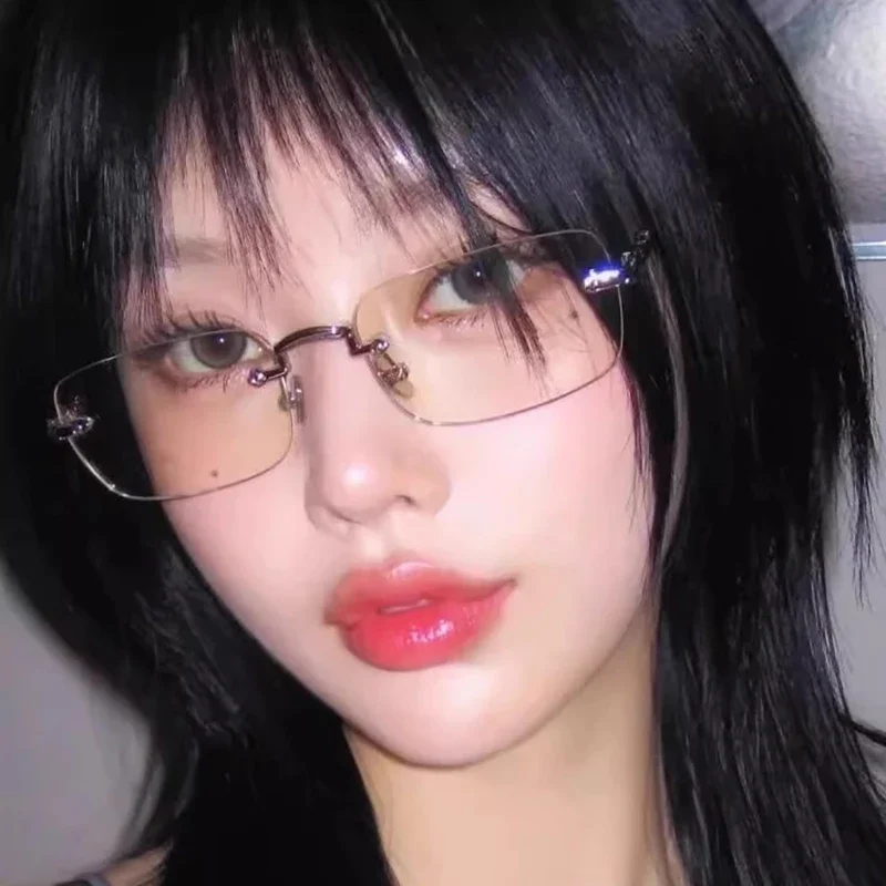 Eyeglasses Transparent Square Rimless Blue Light Blocking Fashion Frameless For Women Men Silver Computer