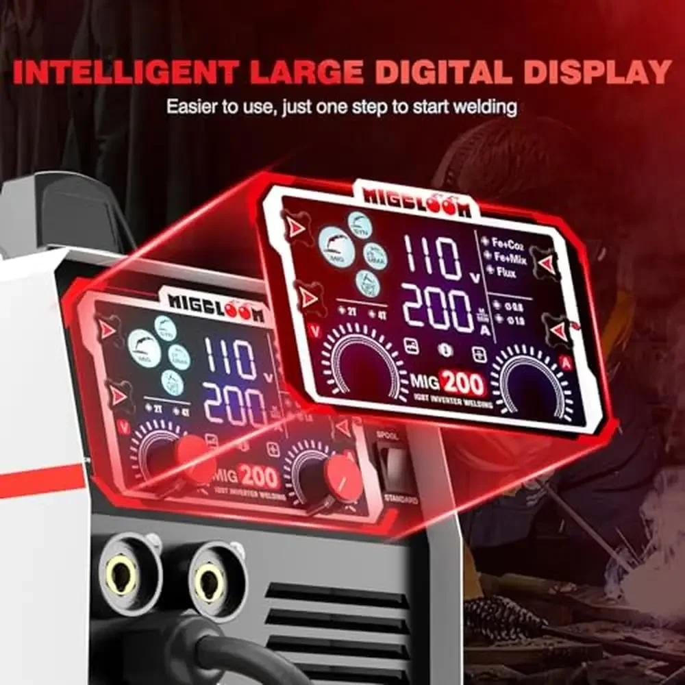 200A 6in1 Gasless MIG Welding Machine 110V/220V Digital LCD Display Multiprocess Welder Flux Core Stick TIG Spool Gun Sync Mig 3