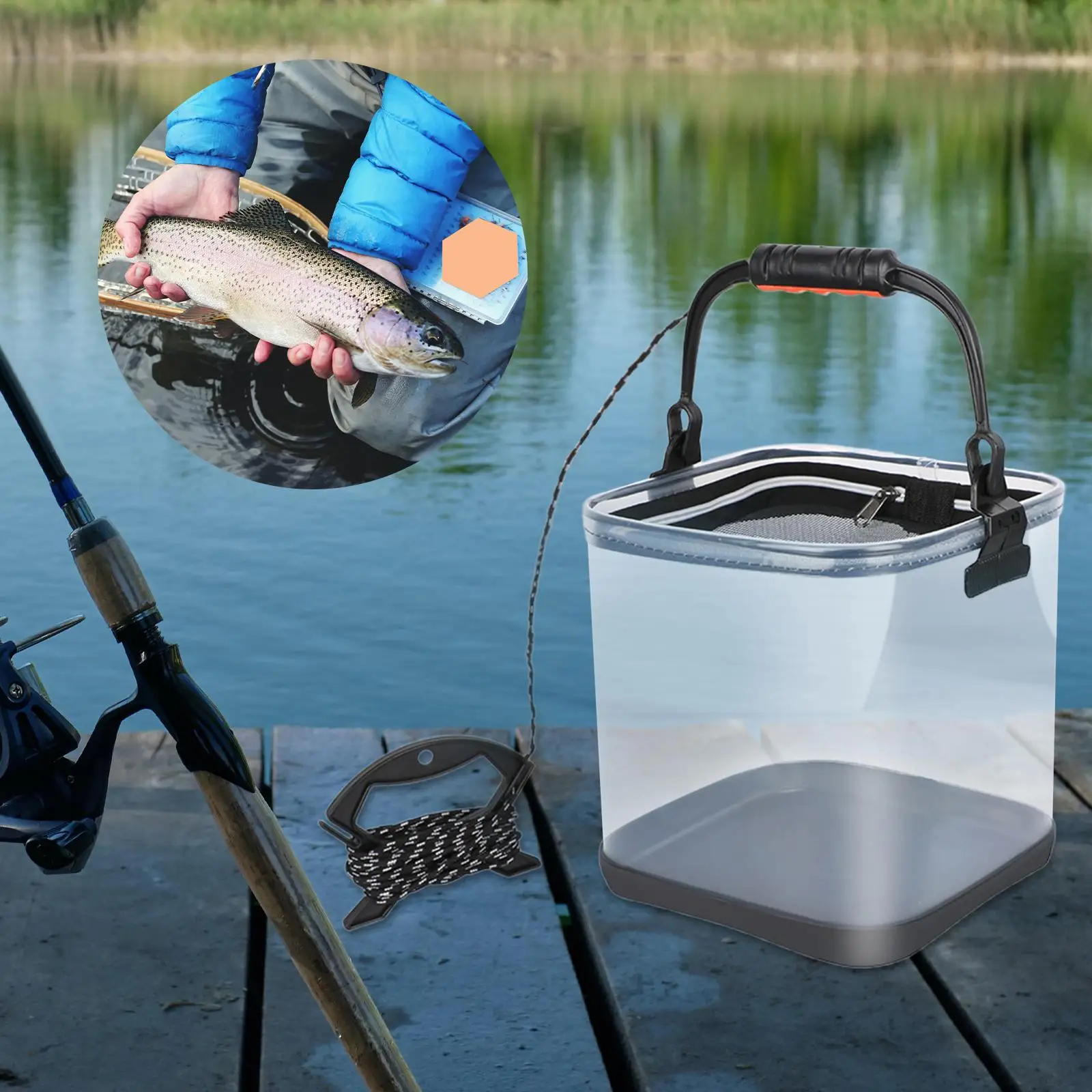 Cubo de pesca ligero con mango, Cubo de pesca plegable duradero, contenedor de agua para jardinería, pesca, viajes al aire libre