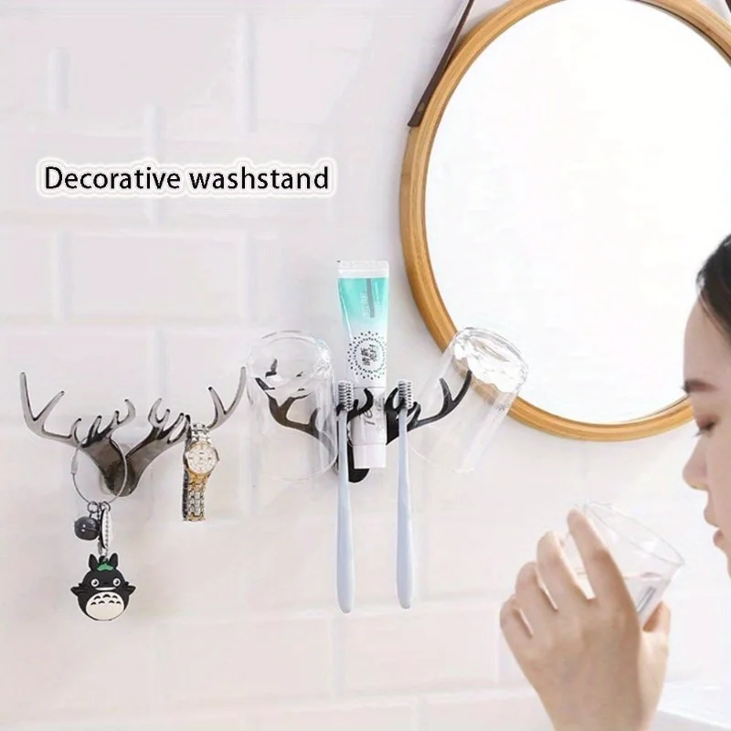 3PCS Upgraded Version Wall Hooks, Key Holder, Decorative Deer Head Hanger Organizer Rack with Adhesive for Home or Office。