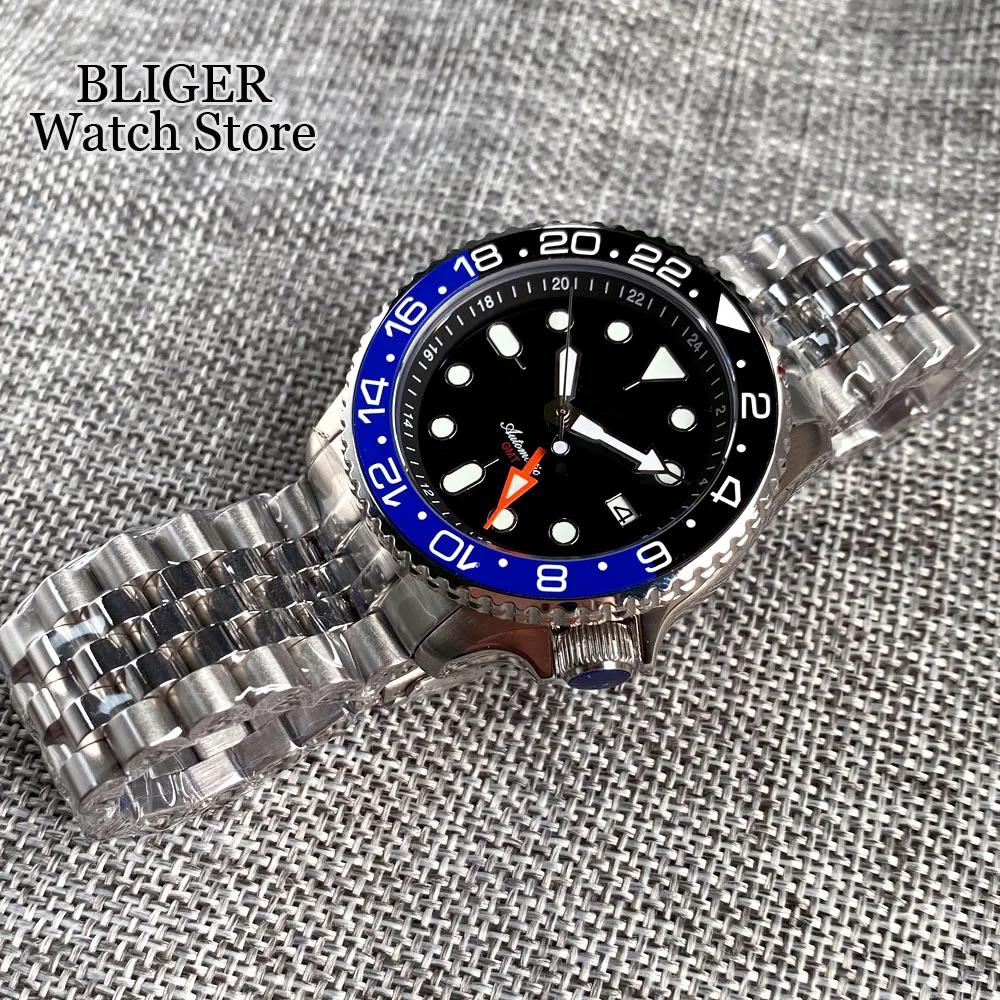 NH34A 20ATM Diving Tandorio 41mm Black Blue NH34 GMT Automatic Men's Watch 24 Hours Sapphire Crystal 120 Click Bezel 3.8 Crown