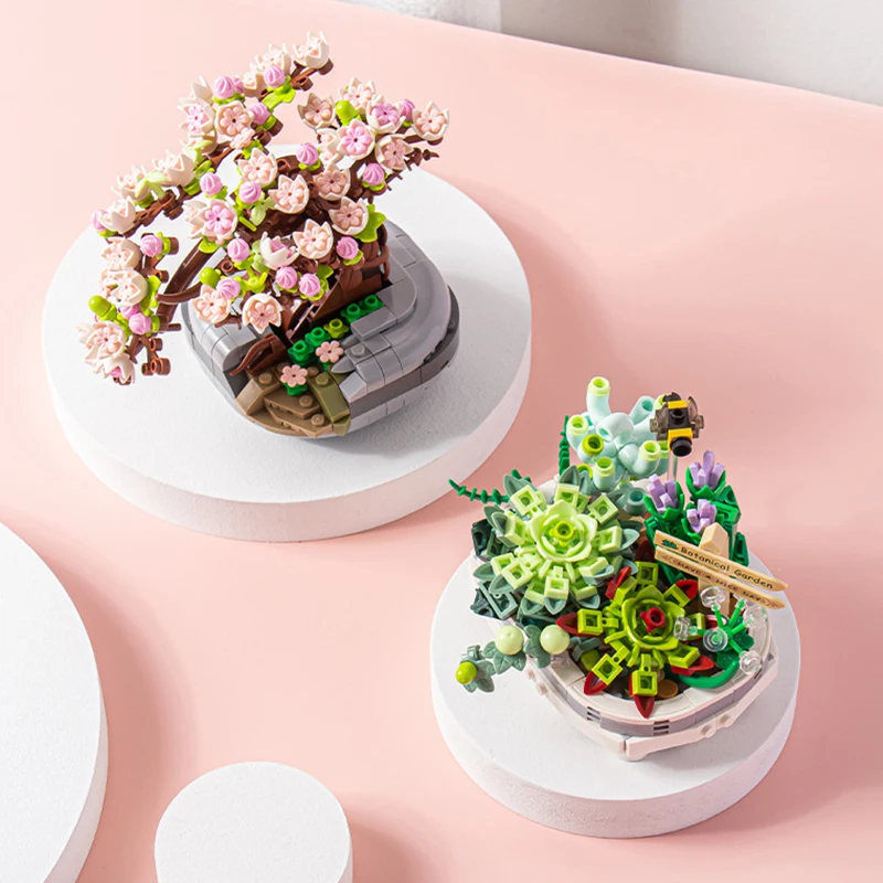 MEIEST Mazzo Di Fiori Da Costruire, Oltre 200 Pezzi, Set Mattoncini Bonsai Per Adulti E Bambini, Decorazioni Fai Da Te Per Casa, Regalo Romantico Per San Valentino (Rosa)