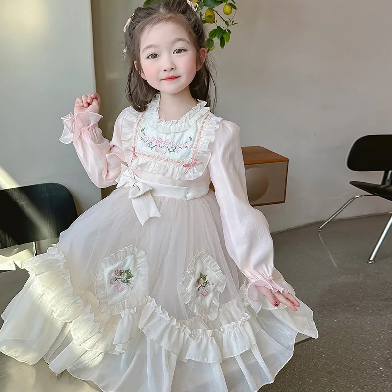 Summer Victorian Retro Lolita Dress for Girls Kids Short Sleeve Maid Costume Girl Child Tutu Princess Party Dresses 2024 NEW