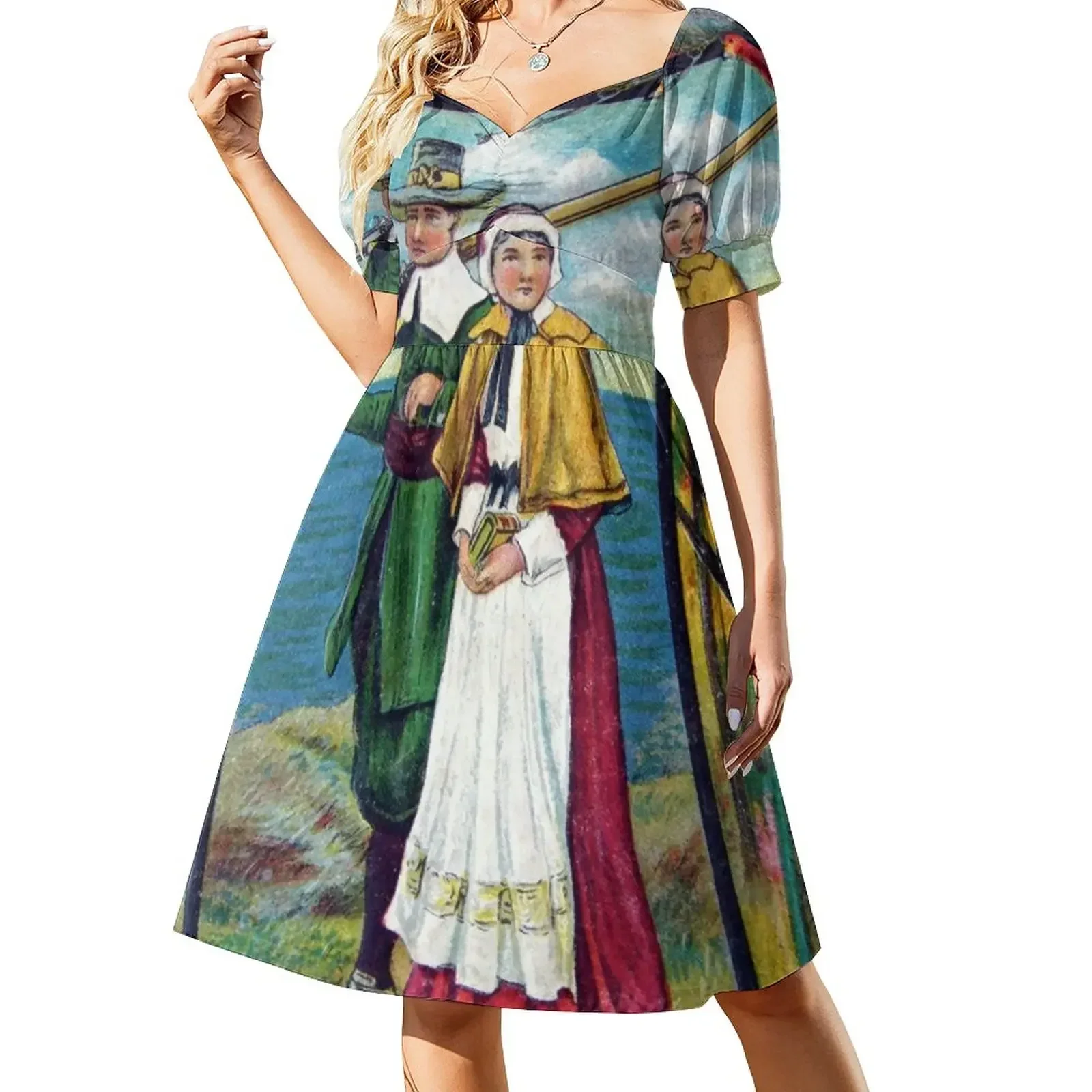 Vestido de manga corta con los mejores deseos de Acción de Gracias, vestido de playa, vestidos de novia para fiestas