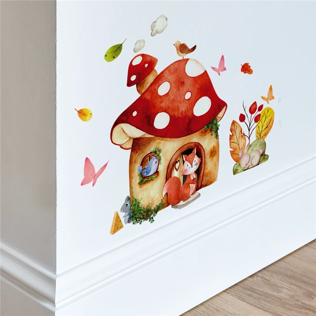 Rajzfilm Róka Nyúl Gomba Ház Fali Matrica Gyerekeknek Szoba Hálószoba Dekoráció Falfestmény Háttérkép Óvoda Állatok Matricák - Image 6