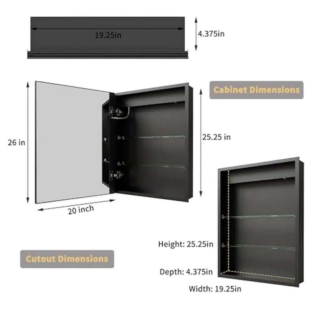 LED Dimmable Mirror Defogging Wall Mounted Bathroom Medicine Cabinet