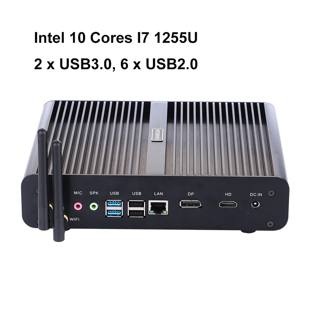 Hunsn 4K Mini Pc Senza Ventola, Bm14,Intel 10 Core I7 1255U, Computer Desktop, Server,Windows 11/Ubuntu,Wifi,Dp,Hd,2 Usb3.0, 6 Usb2.0, Lan