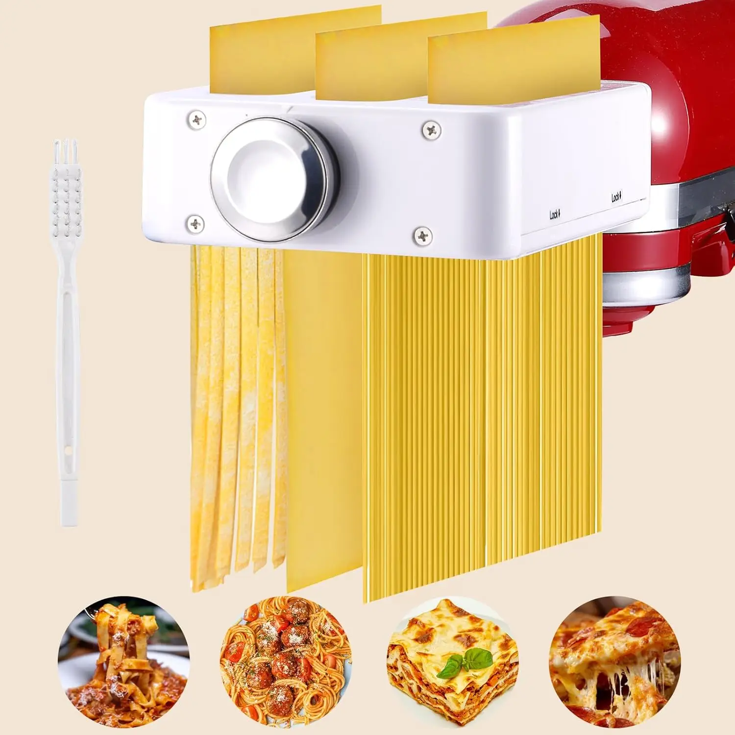 Pasta Attachment 3-in-1 Pasta Maker Attachment for KitchenAid Stand Mixer Includes Pasta Roller Spaghetti Cutter Fettuccine Cutter Stainless