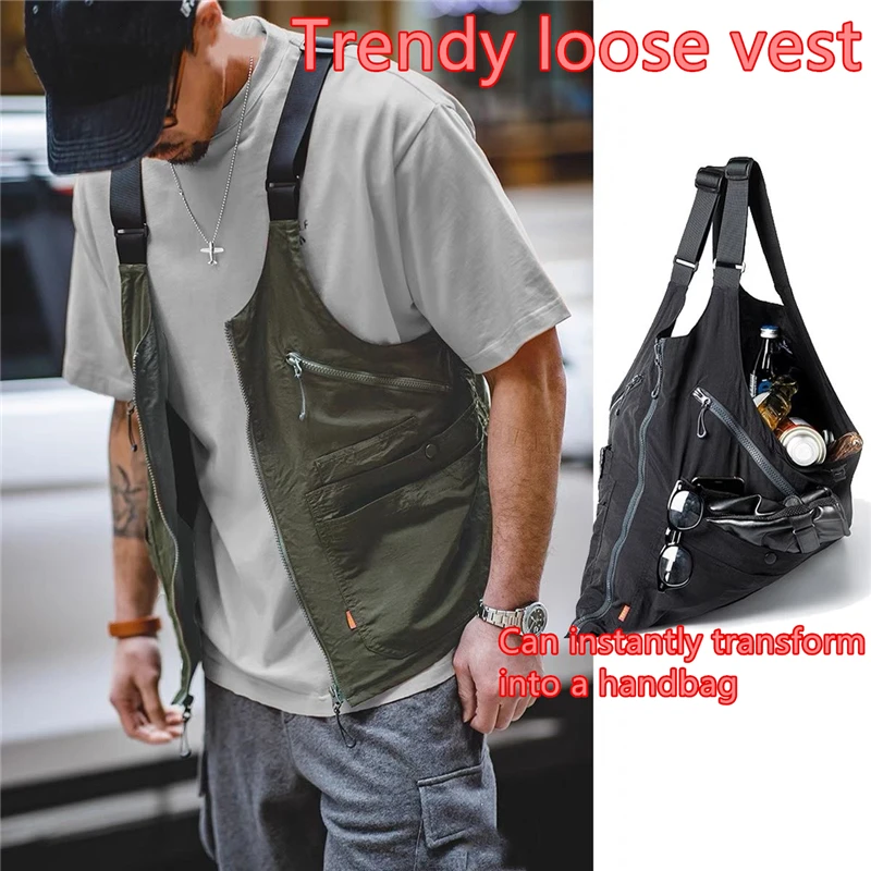 Veste pêche loose style japonais avec bretelles pour hommes été fonctionnelle et tendance