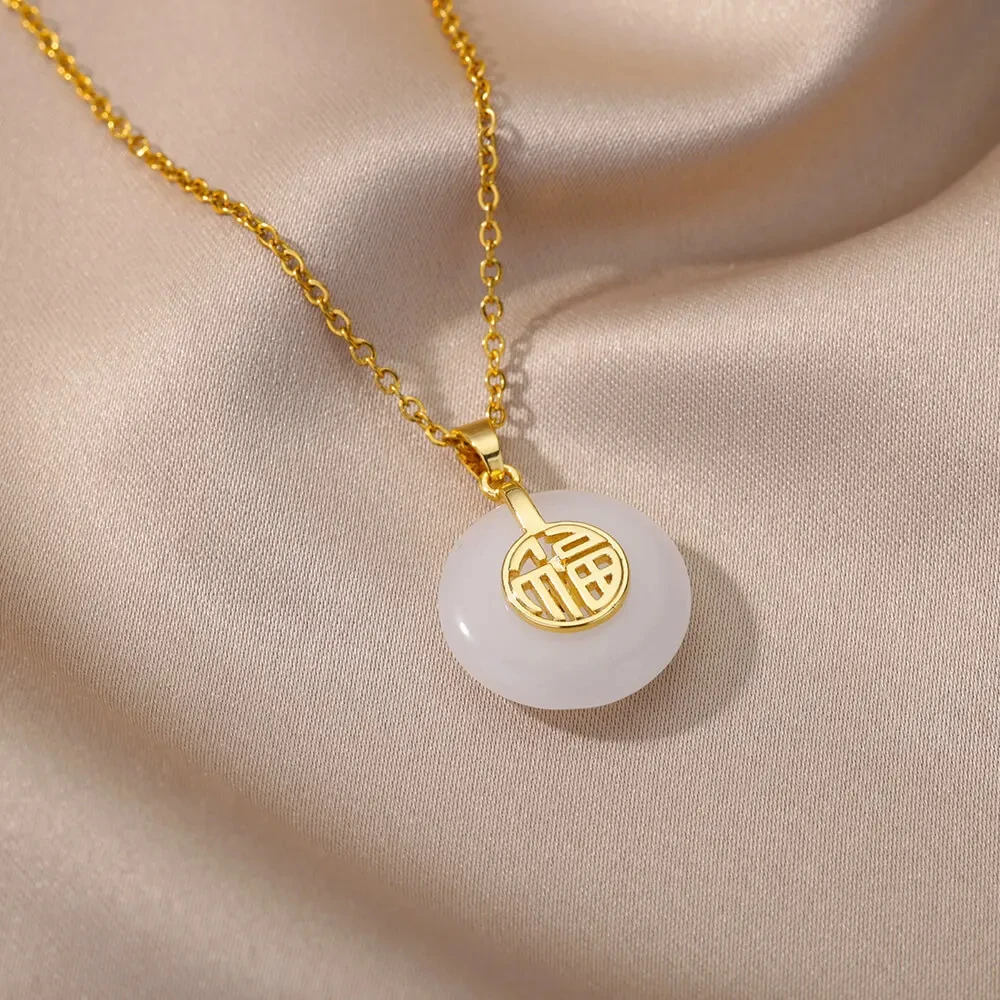 Stone Necklaces Stainless Steel Gold Color