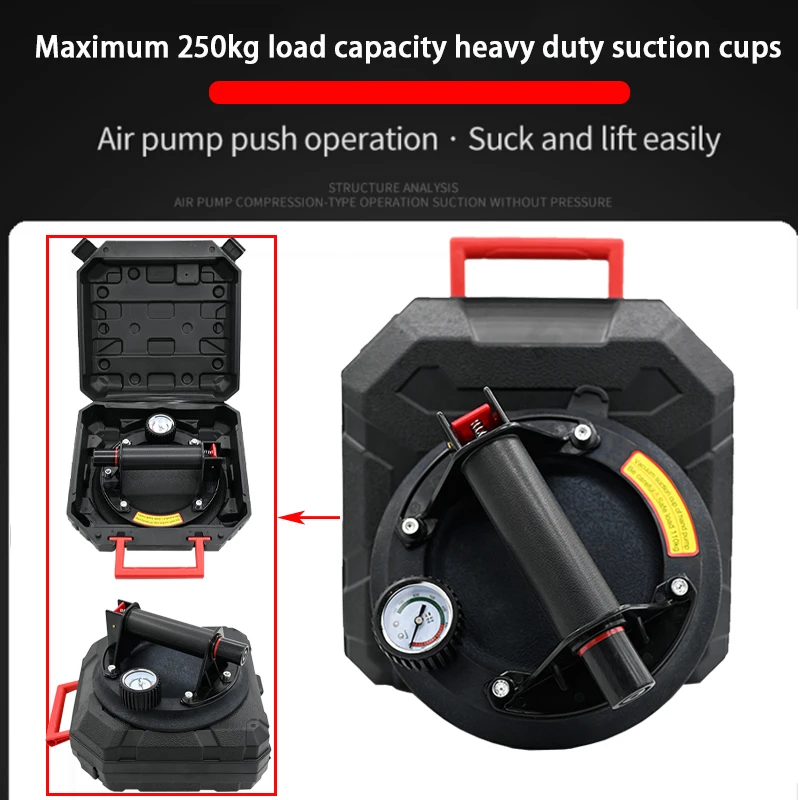 NEW Vacuum Suction Cup 8 Inch 250kg with Pressure Gauge Plastic Handle Heavy Duty Lifter for Granite Tile Glass Manual Lifting
