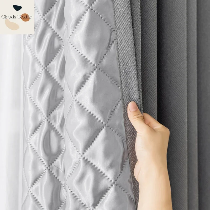 

Modern Sound Insulation Warm Shade Noise Reduction Blackout Gray Curtains for Living Room Bedroom Dining Window Drapes Custom