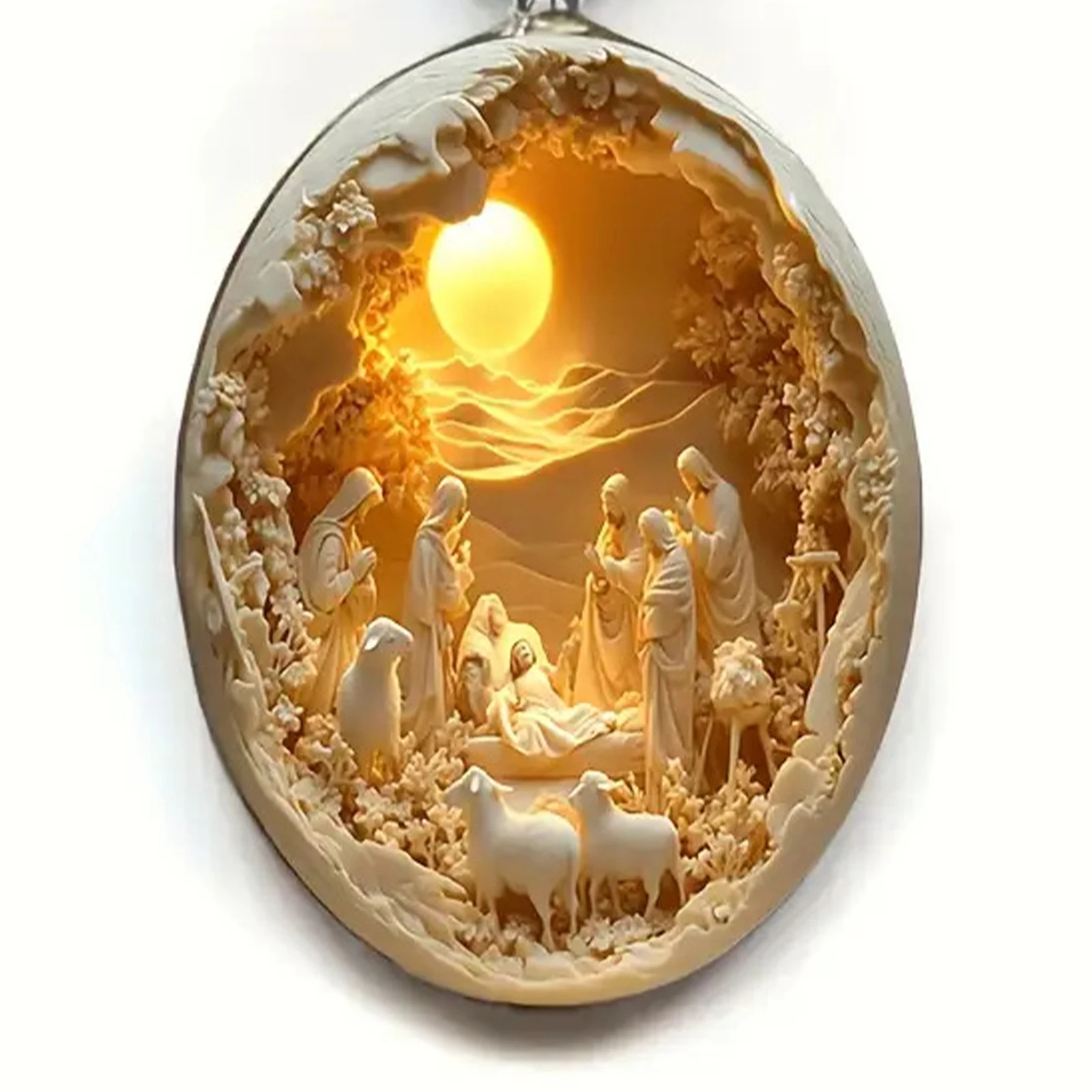 Elegant Oval Pendant Necklace with Mary Joseph & Youngsters Jesus Jesus Nativity Pendant Necklace for Men and Women