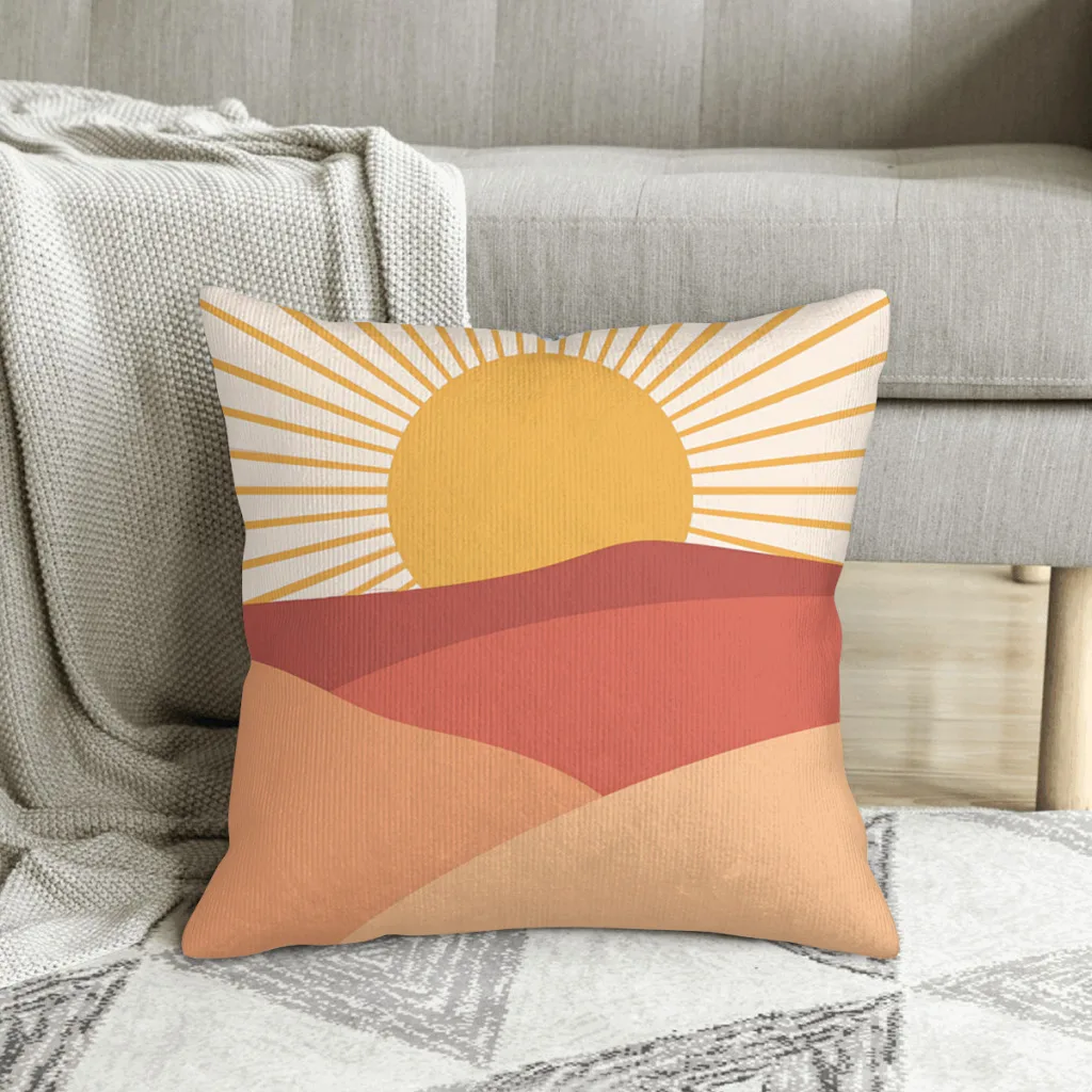 

Boho Minimal Landscape Sun Rays Mountains Boho Style Polyester Cushion Cover For Bedroom Garden Decorative Soft Coussincase