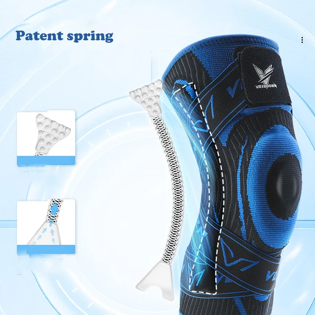 Veidoorn Compression Knee Brace with Straps TPE Pad Anti-Slip Silicone Gel Arthritis Support Sports Knee Sleeve for Running 3