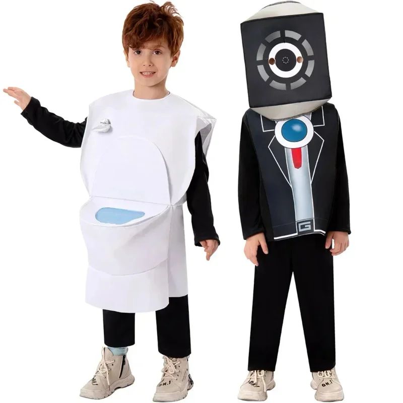 

Muscle kids skibidi toilet cosplay costume game speaker Man TV cameraman costumes bodysuit jumpsuit mask Halloween children