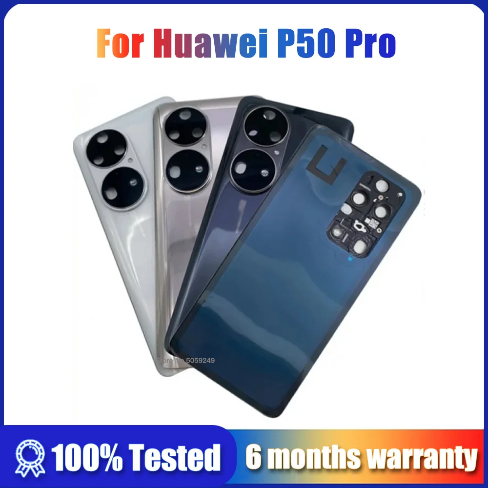 Huawei P50 Pro용 후면 배터리 커버, 유리 하우징 케이스, 프레임 포함 후면 문짝, 접착제로 카메라 렌즈 교체