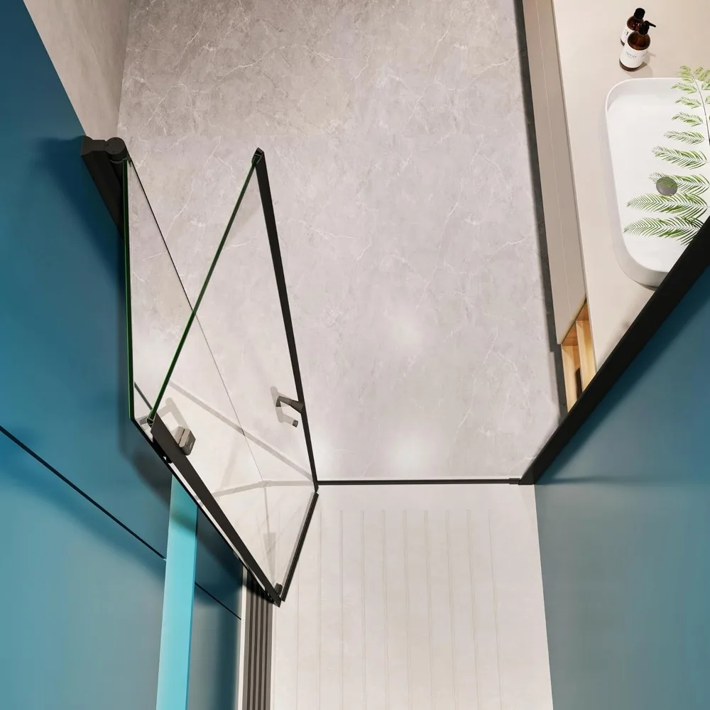 32" W x 72" H Double Fold Glass Shower Door, 1/4" Folding Clear Glass Shower Panel Pivot Swing Frameless Shower Door 5