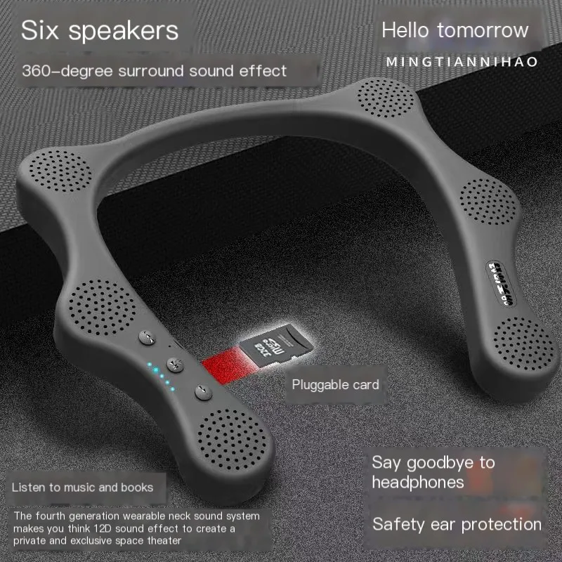 6 Loudspeakers Hang Neck Style Bluetooth Speaker HIFI Stereo for Sporting Running