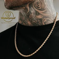 Gold Plated Twisted Rope Chain Necklace - Sterling Silver, Unisex Statement Jewelry (3mm width Gold)