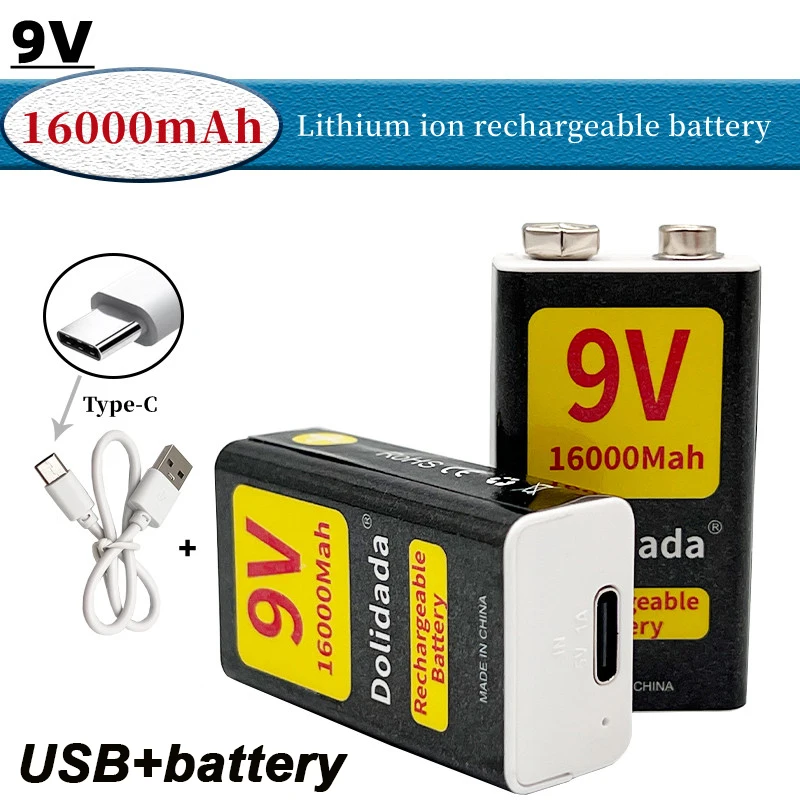

New 9V16000mAh, Rechargeable Lithium-ion Battery+special Charging Cable, Suitable for Multimeter, Microphone, Toy Remote Control