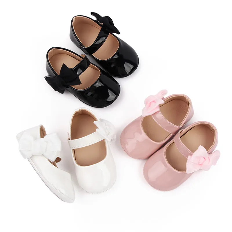 0-18months Baby Girls Soft Sole Shoes Bowknot Pu Leather First Walkers Flats Shoes Infant Girls Non-Slip Spring Princess Shoes 2