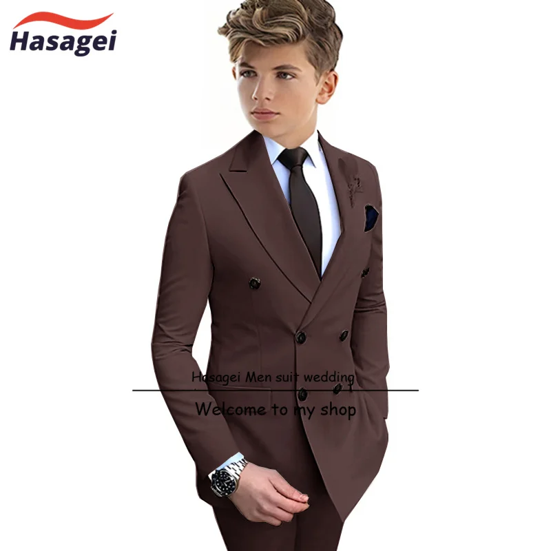 Boys Suit 12 Years Old Double Breasted Jacket Pants 2 Piece Set Peaked Collar Formal Kids Wedding Tuxedo boys formal suit set