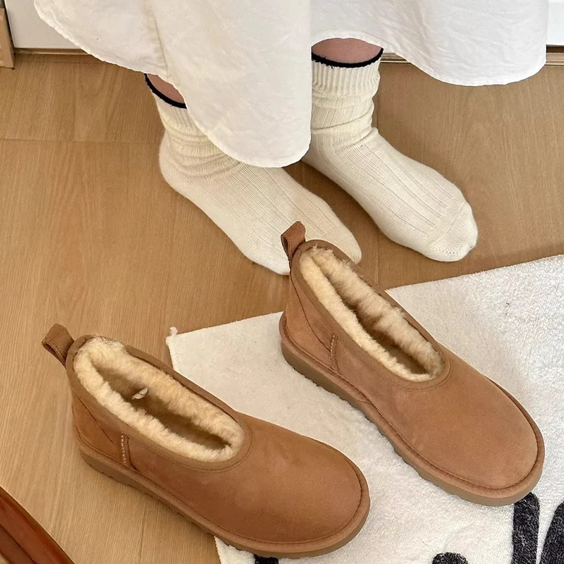 

Женские меховые теплые ботинки на плоской платформе, замшевые удобные лоферы, зимняя короткая плюшевая обувь, дизайнерские ботинки для женщин, 2024