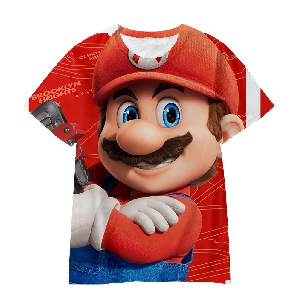 New Mario Short-sleeved 3D Printed Parent-child T-shirt Anime Cartoon Short-sleeved Round Neck Summer Children's Clothing 4