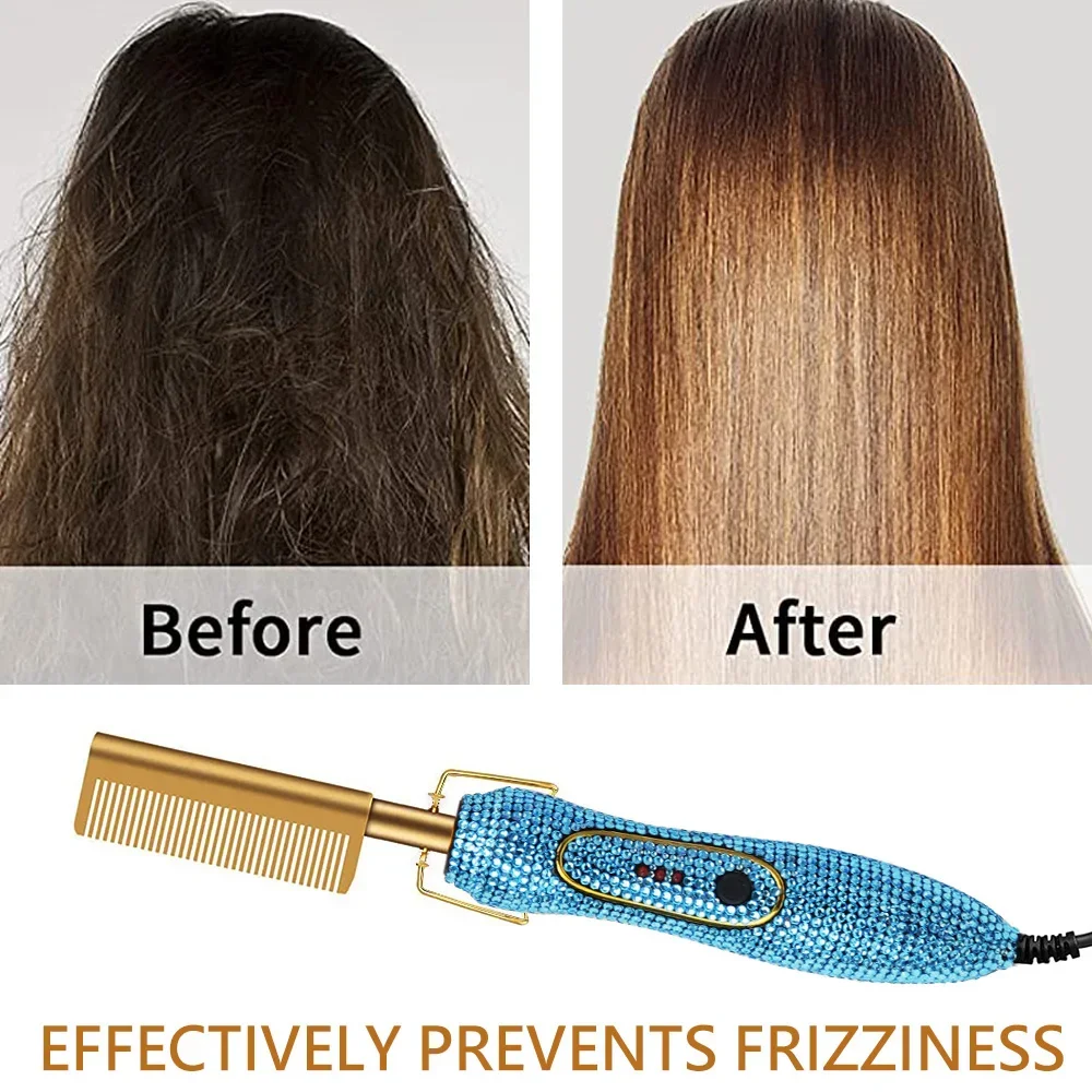 Hot African Hair Straight High Heat Press Comb, Mini Hair Straightener Pressing Electric Bling Hot Comb