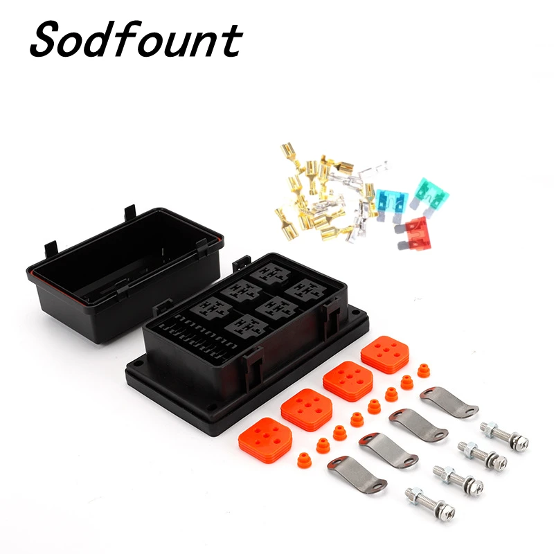 12v 24V 40A Waterproof 6-way Atc/Ato Fuse Relay Holder, Universal Relay, Fuse Box, Suitable For Automobiles, Ships, Jeeps