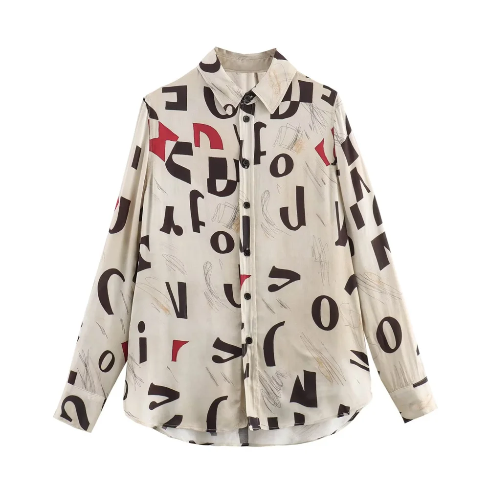 

Новинка Весна 2024 женская одежда темпераментная универсальная тонкая драпированная рубашка с длинным рукавом и принтом трендовая рубашка 9369089