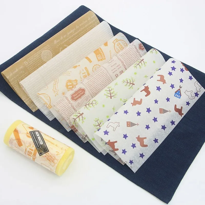 

Бумага для упаковки выпечки, вощеная бумага, 100 шт., 22*25 см, маслопоглощающая бумага, поднос для хлеба, несколько узоров