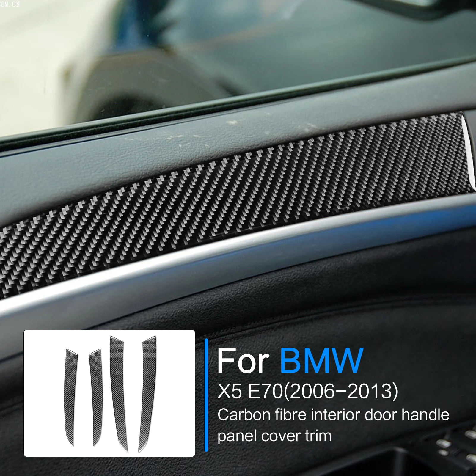 For BMW X5 X6 E70 2008-2013 LHD ABS Carbon Fiber Look Car Interior Door Handle Covers - Left & Right
