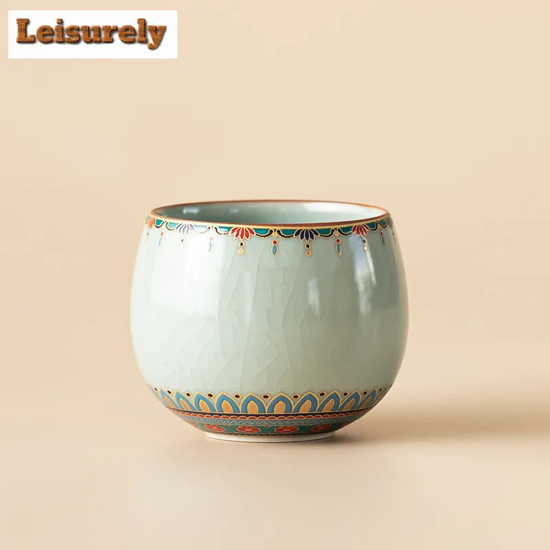 140ml Ru Kiln Dunhuang Treasure Flower Dragon Egg Teacup Boutique Tea Bowl Jug Tea-tasting Meditation Cup Jianzhan Master Cups