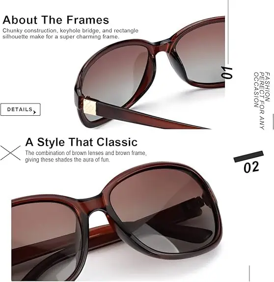 Large Sunglasses Women's Polarised Vintage Retro Design Glasses with Large Polarising Mirrored Lenses UV400 Protection