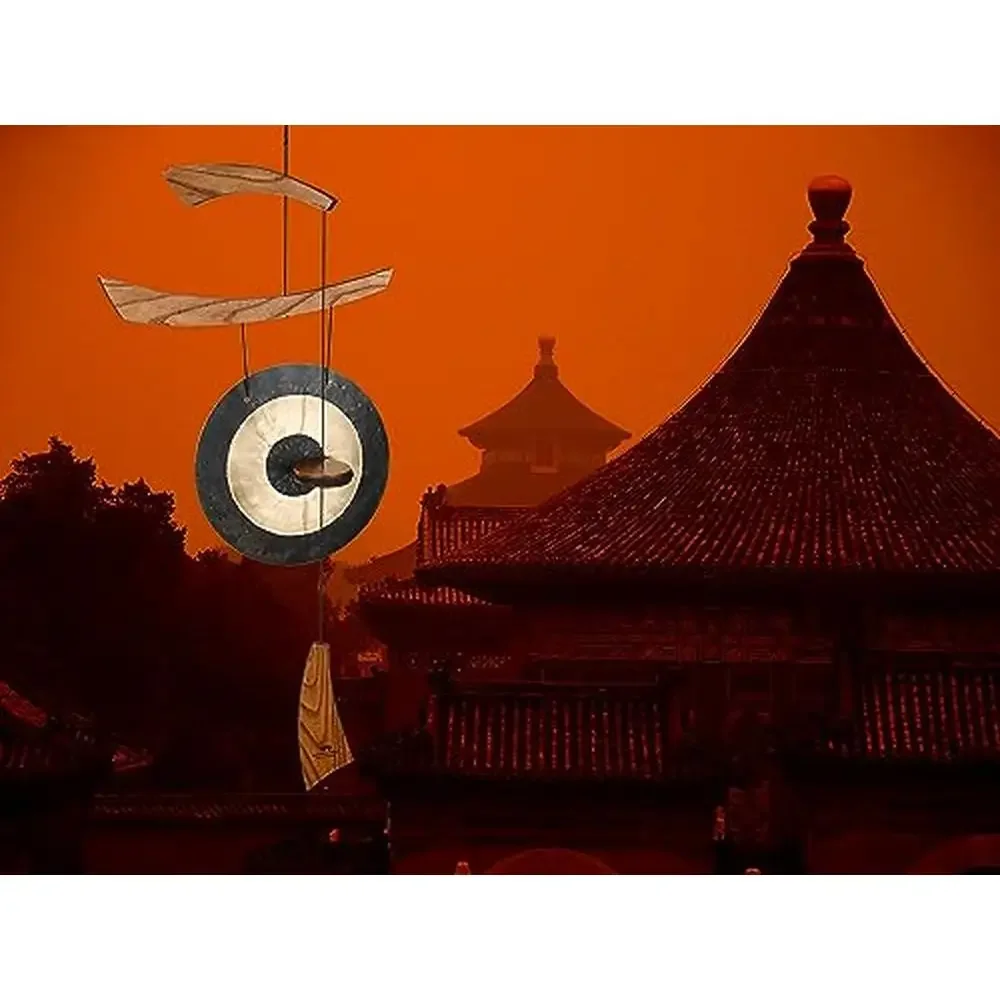 Signature Collection Emperor Gong Medium 34'' Outdoor Wind Gong Decor EGCC High Quality Sound Teak Finish Ash Wood Bronze Brass