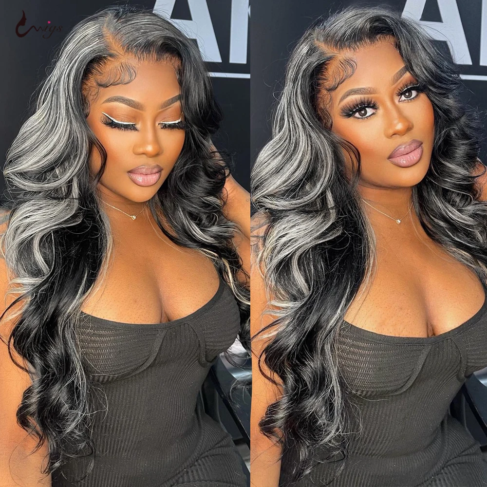 

Gray Highlight Wig Human Hair 13x4 Body Wave Lace Front Wig Platinum Blonde Highlights Mixed Colored Human Hair Wigs for Women