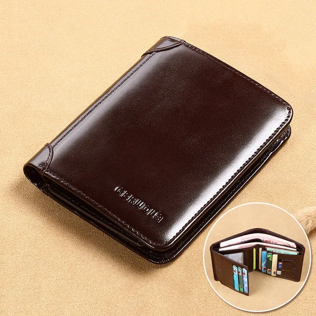 New RFID Blocking Men's Wallet Business Credit Card ID Badge Holder Bag Money  Clip Vertical Genuine Leather Wallet for Men 