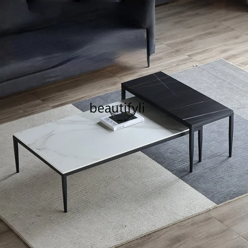 

yj Italian Imported Stone Plate Coffee Table, Small Apartment, Simple and Light Luxury Modern Living Room, Nordic Combination