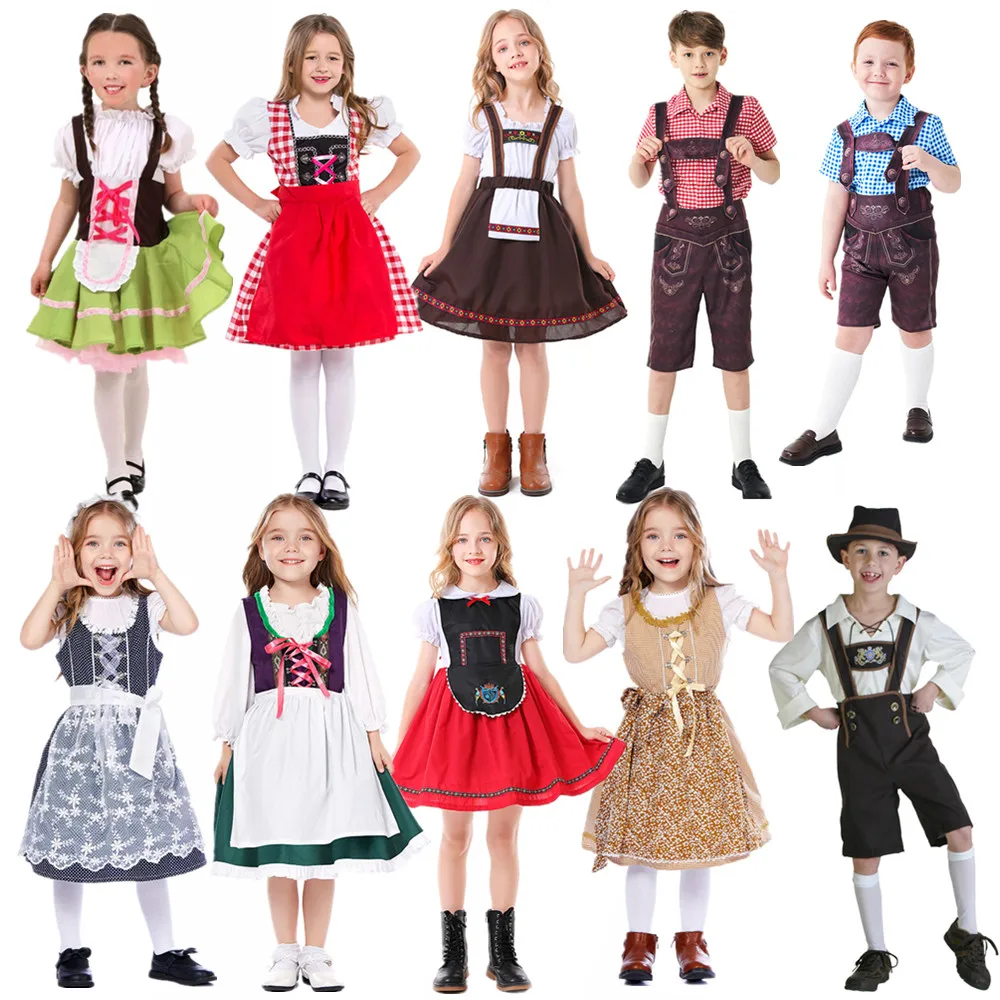 Dzieci Chłopcy Dziewczynka Stroje Na Oktoberfest Bavarian Dirndl Dress Kids Lederhosen Cosplay Karnawał Impreza Halloween Przebranie